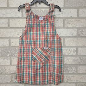 VTG OshKosh B'Gosh Plaid Jumper Dress Size 6 Pink Yellow Green